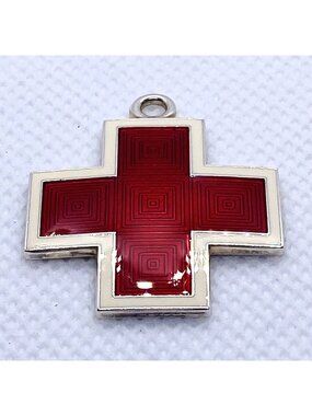 iffany & Co Sterling Silver 925 Red Enamel Vintage Cross 25x25mm